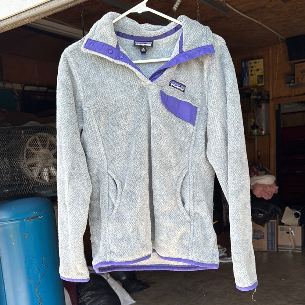 Patagonia Gray and Purple Teddy Jacket Plush Fleece
